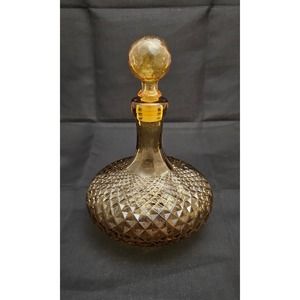 Vintage Empoli Made in Italy Diamond Cut Amber Glass Decanter Barware